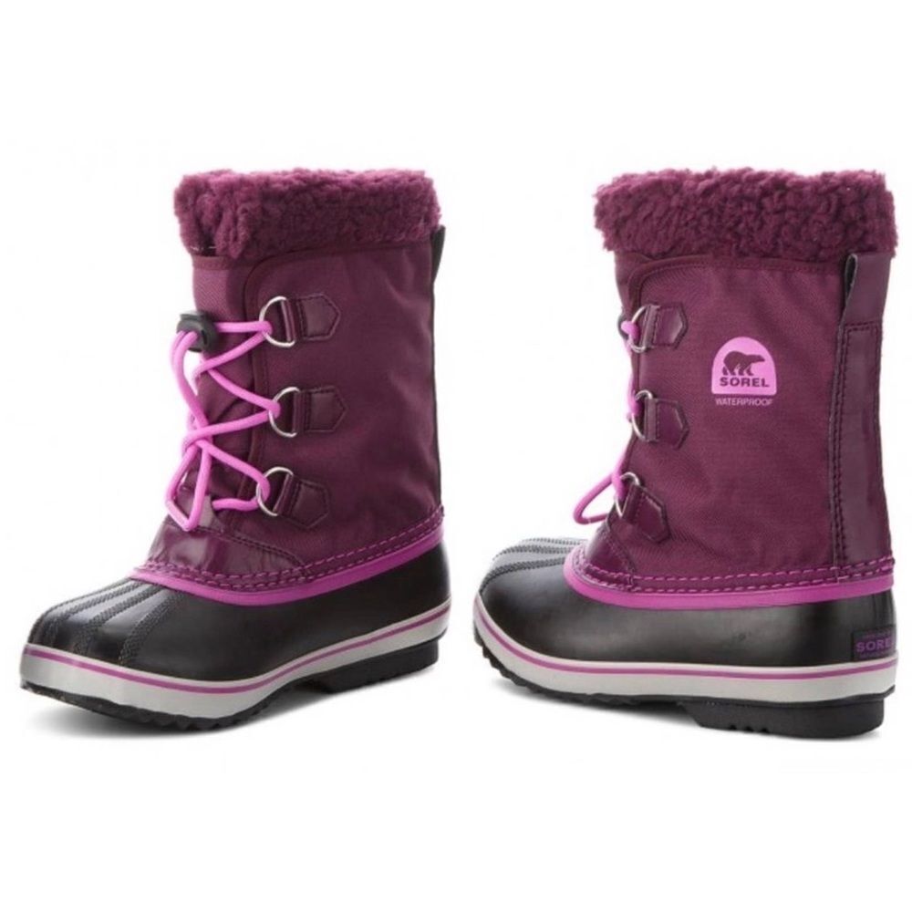 Sorel Youth Yoot PAC Nylon Boots Waterproof Purple Pink Colorblock Pattern Sz 4